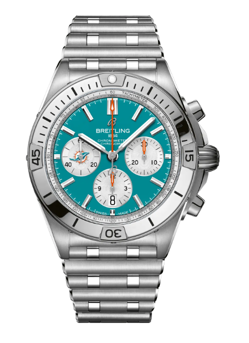 Review Breitling CHRONOMAT B01 42 NFL MIAMI DOLPHINS EDITION Replica watch AB01342B1L2A1 - Click Image to Close